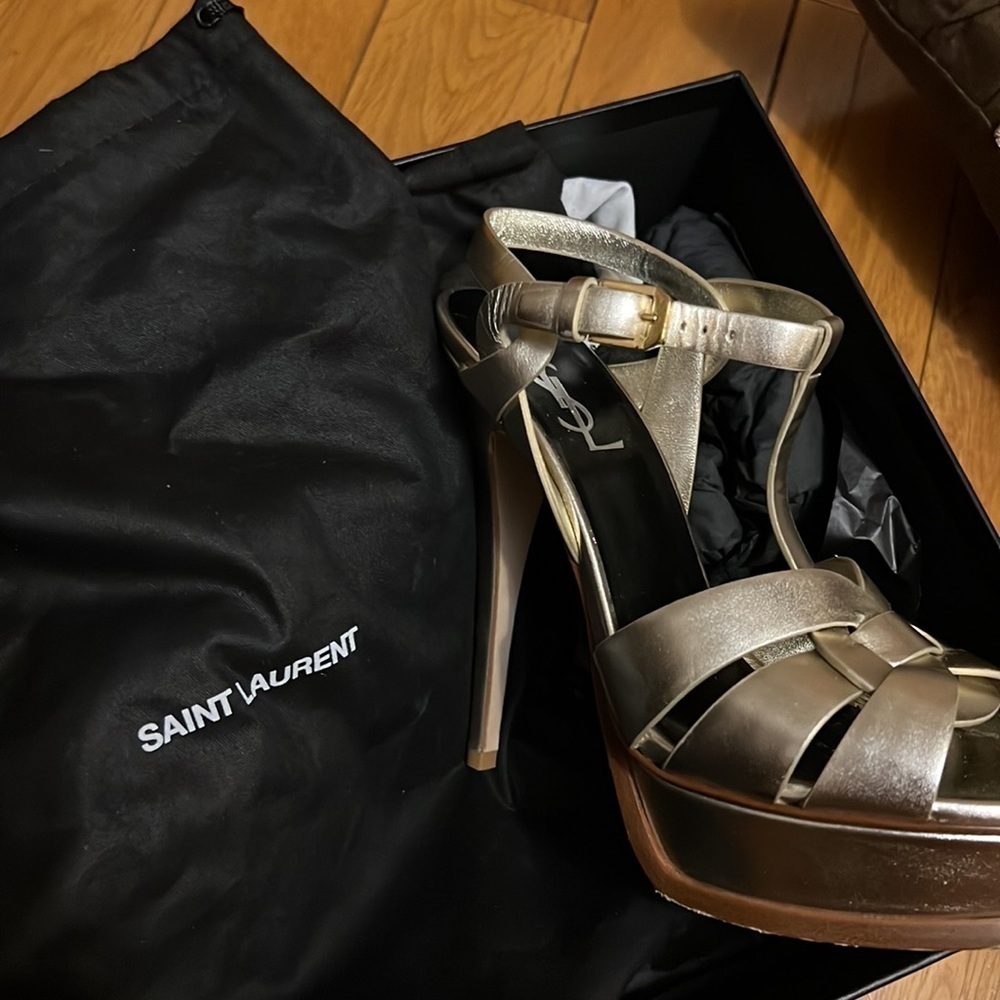 YSL Platform High Heel Sandals in Gold Metallic - Picture 2 of 6